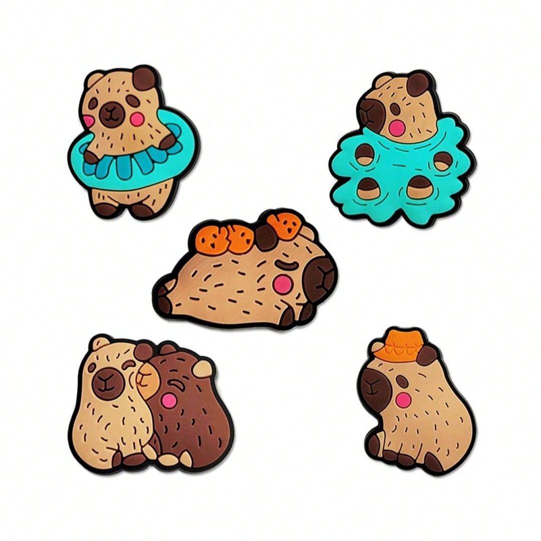 1set 5pcs Cute Capybara With Different Poses Shoes Decoration, Suitable