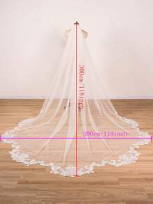 1 Pc Phụ nữ 1 Tầng Cathedral dài ren hoa Appliques Wedding Mạng che mặt cô dâu cho tiệc cưới Ngà mùa thu quần áo cho phụ nữ - Màu be - Xem 3