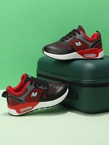 Children's Unisex Low Top Casual Sneakers With Strap, Flat Sole, Comfortable & Breathable For Walking, School, Tennis, Running - Red - View 3