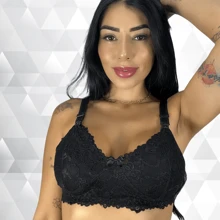 Kit 3 Sutiã Amamentação Sem Bojo Pós Parto Reforçado Todo Renda PRETO+ROMANCE+FROZEN