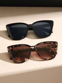 2pcs Women's Big Cat Eye Fashion Plastic Glasses, Suitable For Daily, School, Beach, Party And Other Occasions - Multicolor - View 3