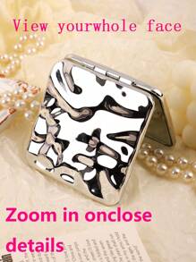 欧式流行 Ins 风格水波纹双面 1x 2x 放大折叠化妆镜 - 方形闪亮银色 - 銀色 - 查看 3