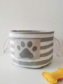 1入組灰色和白色條紋圖案收納籃,適用於寵物玩具,零食,臟衣服收納