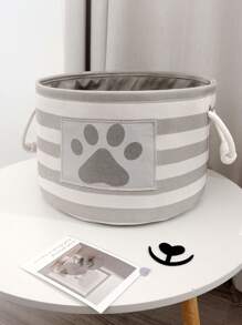 1入組灰色和白色條紋圖案收納籃,適用於寵物玩具,零食,臟衣服收納