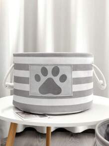 1入組灰色和白色條紋圖案收納籃,適用於寵物玩具,零食,臟衣服收納