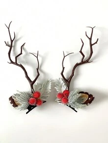 1 对圣诞主题可爱森系女士发饰发夹，非常适合秋冬装