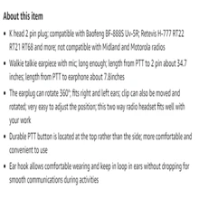 Single Wire Earhook Earphone With Microphone Compatible With Baofeng Bf-888s Uv-5r H-777 Rt22 Arcshell Ar-5 Walkie-talkies - Black - View 8