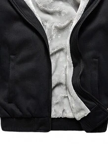 Hooded Men's Outdoor Fleece Jacket Sports Top - Black - View 4