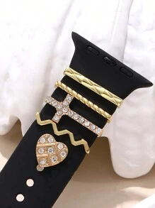 1組(5件) 20mm智能手錶錶帶裝飾環,適用於samsung、huawei、apple手錶矽膠錶帶38/40/41/42/44/45mm系列1/2/3/4/5/6/7/8/9,金屬和鑲鑽手錶配件(不包括錶帶) - 金黃色 - 查看 1