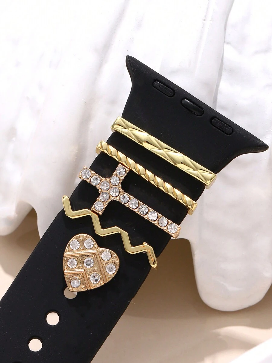 1組(5件) 20mm智能手錶錶帶裝飾環,適用於samsung、huawei、apple手錶矽膠錶帶38/40/41/42/44/45mm系列1/2/3/4/5/6/7/8/9,金屬和鑲鑽手錶配件(不包括錶帶) - 金黃色 - 查看 1