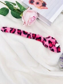 1pc Plush Rat Toy With Long Tail For Cats, Leopard Print With Bell & Sound Maker, Interactive Cat Toy, Pet Supplies (for Pets Only) - Hot Pink - View 10
