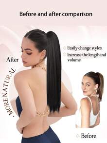 淺啡色爪夾馬尾髮型 20英寸直頭髮束片,女士用合成自然髮馬尾髮型,適用於日常使用 - Light Brown - 查看 5