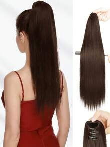 淺啡色爪夾馬尾髮型 20英寸直頭髮束片,女士用合成自然髮馬尾髮型,適用於日常使用 - Light Brown - 查看 1