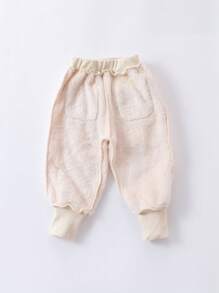 1pc Toddler Girls' Cute Red Apple Printed Fleece Joggers With Elastic Cuffs For Fall/Winter - Apricot - View 8