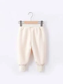 1pc Toddler Girls' Cute Red Apple Printed Fleece Joggers With Elastic Cuffs For Fall/Winter - Apricot - View 2