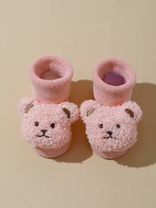 2雙加厚毛絨卡通動物圖案中筒嬰兒襪,秋冬季節必備 - 彩色 - 查看 3