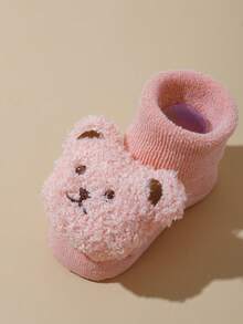 2雙加厚毛絨卡通動物圖案中筒嬰兒襪,秋冬季節必備 - 彩色 - 查看 4