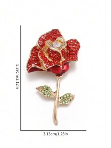 1pc New Style Alloy & Rhinestone Decor Red Rose Brooch For Women, Suitable For Daily Wear/ Business Banquet Suits Decoration - Multicolor - View 3
