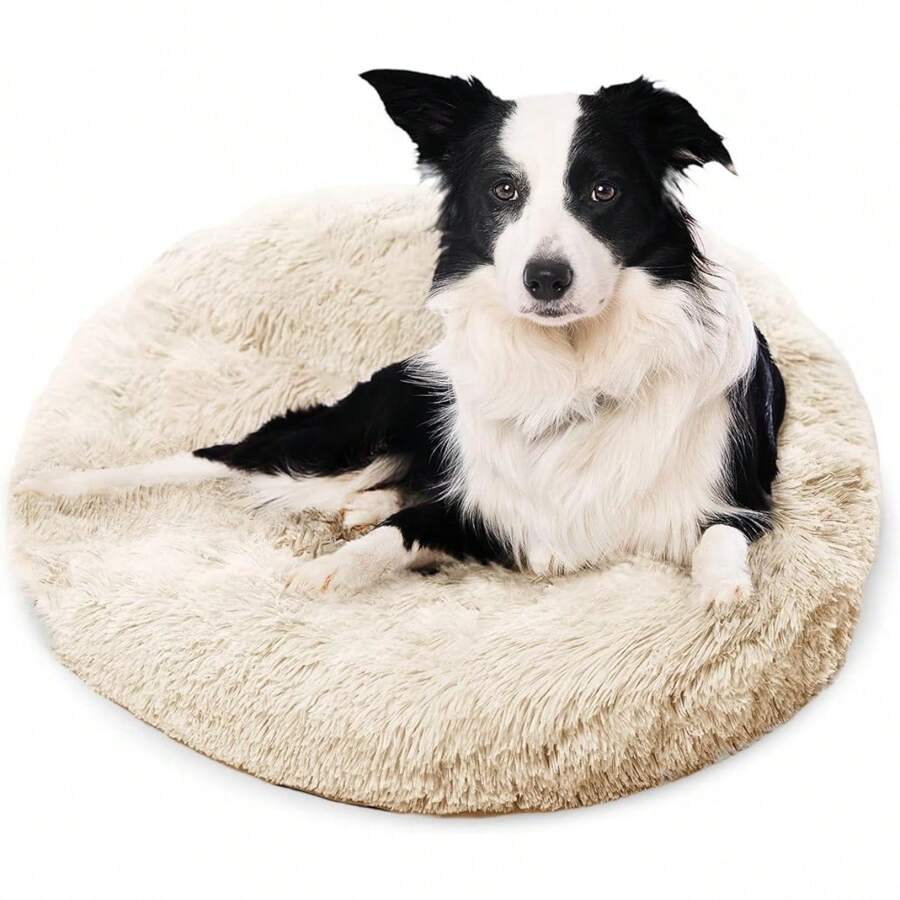 Plush Calming Donut Dog Bed Anti Anxiety Bed for Dogs, Soft Fuzzy