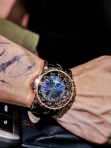 Men Round Pointer Quartz Watch Father - Black - View 6