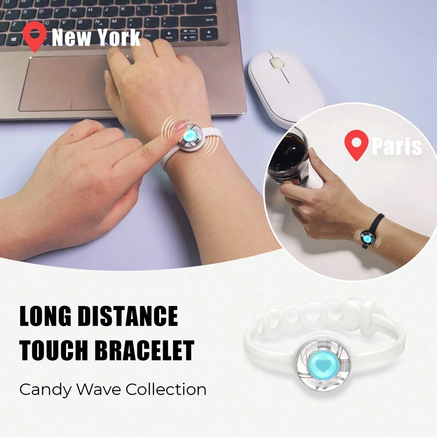 Totwoo Candy Wave Collection-Long Distance Touch Single Bracelet(Work In Pairs)-Colorful Band Bracelet, Vibration & Light Up For Love Couples Bracelet | Long Distance Relationship Gifts For Girlfriend Bluetooth Pairing Jewelry- Stay Connected Anytime, Anywhere - White - View 1