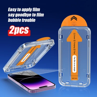 2 miếng dán màn hình độ nét cao tự động căn chỉnh, kính cường lực bảo vệ màn hình, chống bụi, không bong bóng, dễ dán, chống trầy xước, chống vân tay, chống sốc, tương thích với Apple X/XR/11/12/13/14/15/16/16 Plus/16 Pro/16 Pro Max/16e/17/17 Air/17 Pro/17 Pro Max Full Series