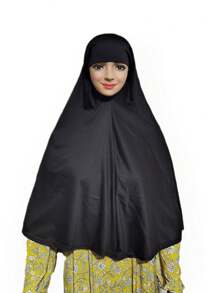 Solid Black Color L Size Easy-to-wear Headscarf With Large Curved Edge - Black - View 1