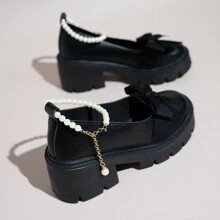 Của phụ nữ Giày Mary Jane , Phong cách Pháp , Trân châu & Nút hình bướm Thiết kế , Trắng , Phù hợp Với chân váy , Búp bê , Mùa thu Hàng Mới - màu đen - Xem 6