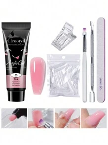 15ml Pink Crystal Nail Extension Gel, 6pcs/Set With Dual-Ended Nail Brush And Nail Form Sticker, Quick Building And Long Lasting Effect - Pink - View 1