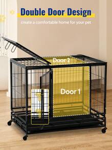 Dog Crate Dog Cage Dog Kennel For Large Dogs Heavy Duty 36 Inches Pet Playpen For Training Indoor Outdoor With Plastic Tray Double Doors & Locks Design - 黑色 - 查看 2