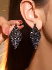 復古閃爍俱樂部酒吧菱形水晶耳釘,婚禮派對畢業珠寶首飾 - 黑色 - 查看 2