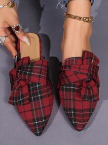 Fashionable Women's Slip-On Canvas Pointed Toe Flatform Mule Shoes, New Design For Outdoor Wear - Rose Red - View 1