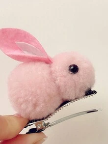 4 件装兔子发夹迷你发夹，秋冬季可爱兔子发爪夹，适合女士女孩，兔子发夹，复活节毛绒兔子发夹，适合稀疏头发，定型发夹 - 彩色 - 查看 3