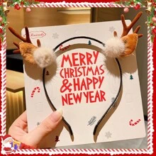 1件女士毛绒圣诞鹿角发箍，时尚装饰，甜美可爱，适合节日派对、角色扮演、日常佩戴，女士发箍发带，发饰 - 彩色 - 查看 1