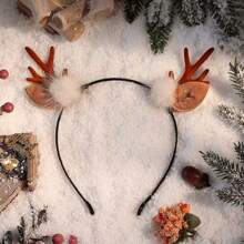 1件女士毛绒圣诞鹿角发箍，时尚装饰，甜美可爱，适合节日派对、角色扮演、日常佩戴，女士发箍发带，发饰 - 彩色 - 查看 2