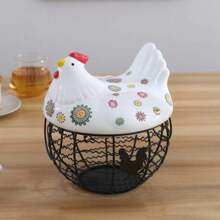 Huevera de alambre, cesta de almacenamiento para huevos - Diseño de gallina - Multicolor - Multicolor - Ver 1