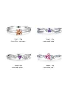 1入組925純銀浪漫粉紅心形人造戒指,情人節精美珠寶禮物,適用於女性