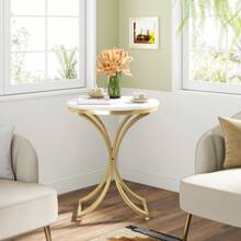 Tribesigns Side Table Small C End Table Vintage Round Coffee Table Accent Table Bedside Table Round Nightstand with Metal Frame Engineered Wood End Table for Living Room - Trắng và Vàng - Xem 6