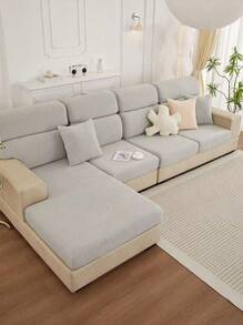 1pc Jacquard Grey Stretch Elastic Sofa Cover For L-shaped Sofa With Backrest & Armrest Covers, Home Decor & Furniture Protector - Light Grey - View 6