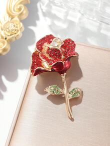 1pc New Style Alloy & Rhinestone Decor Red Rose Brooch For Women, Suitable For Daily Wear/ Business Banquet Suits Decoration - Multicolor - View 4