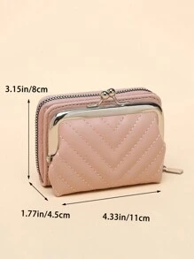 復古純色包,簡單多才的真皮錢包,帶插鈕,適用於女性時尚休閒信用卡組織者與持有者 - 粉色 - 查看 3