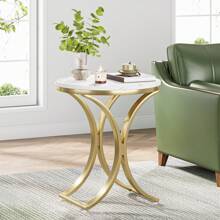 Tribesigns Side Table Small C End Table Vintage Round Coffee Table Accent Table Bedside Table Round Nightstand with Metal Frame Engineered Wood End Table for Living Room - Trắng và Vàng - Xem 1