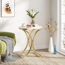 Tribesigns Side Table Small C End Table Vintage Round Coffee Table Accent Table Bedside Table Round Nightstand with Metal Frame Engineered Wood End Table for Living Room - Trắng và Vàng - Xem 5