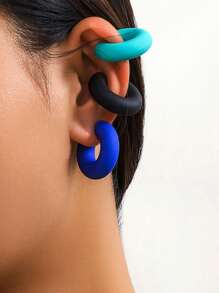 1pc European & American Style Minimalist C Shape Smooth Surface Ear Cuff For Women Without Piercing, Colorful, Unisex - Star - View 1