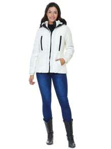 Chamarra blanca estilo cazadora calientita acolchada para mujer bonita casual y elegante LJ17-128 - Blanco - Ver 1