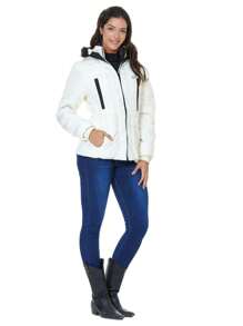 Chamarra blanca estilo cazadora calientita acolchada para mujer bonita casual y elegante LJ17-128 - Blanco - Ver 3