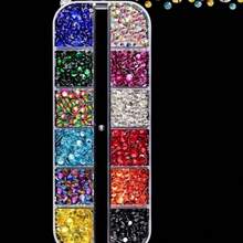 美甲套装 6 件指甲水晶钻 3D 点钻笔胶指甲闪光钻平背工艺品美甲服装鞋包（12 片混合形状）