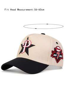 1頂男式流行可調節防曬棒球帽,五角星和字母'p'刺繡,非常適合春秋旅遊、海灘或派對 - 彩色 - 查看 4