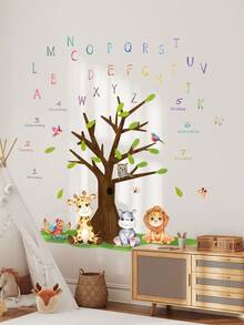 2 件/套兒童房間裝飾卡通動物、樹木和字母牆貼花 - 彩色 - 查看 1