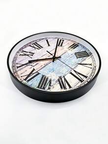 1 件 12 英寸(約 30 厘米)靜音圓形掛鐘,美式鄉村風格,帶玻璃罩,簡約個性地中海風格客廳裝飾,電池供電壁掛鐘,木紋紋理,靜音不滴答聲,非常適合客廳, 臥室背景牆裝飾